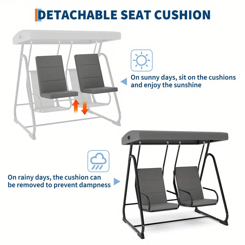 Heavy-Duty Outdoor 2-Person Glider Swing Chair with Stand - Patio, Garden