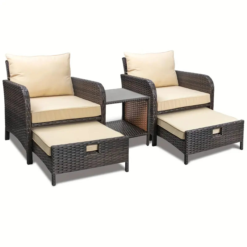 DIIGER Balcony Furniture 5pcs Patio Conversation Set, PE Wicker Rattan Outdoor Lounge Chairs